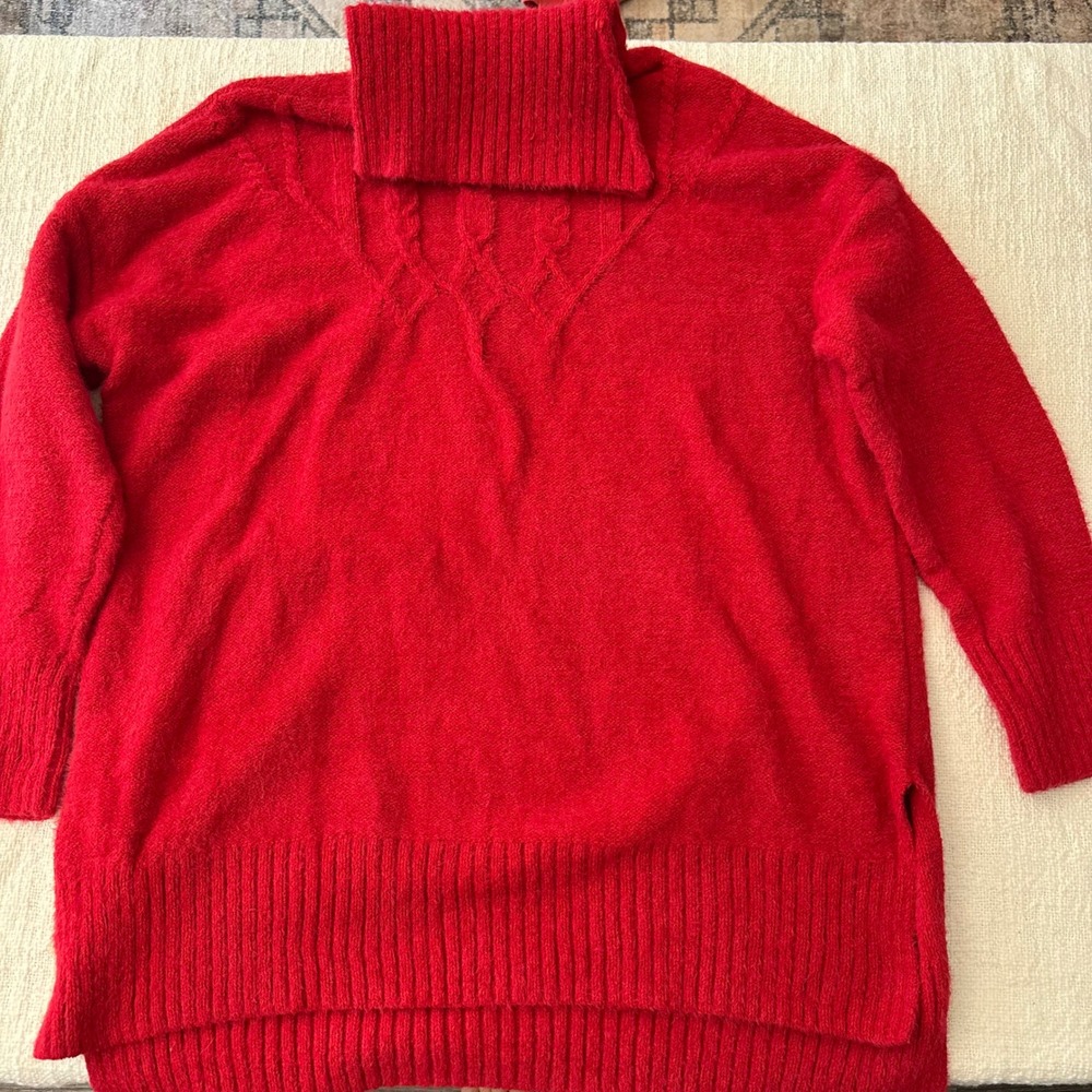 Maurices Red Turtleneck Sweater Cable Knit Yoke Fuzzy Pullover Womens Large